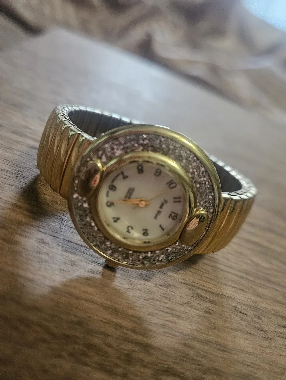 Vintage Pierre Nicol Gold Tone Quartz Stretch Bracelet Watch | Rhinestone Bezel